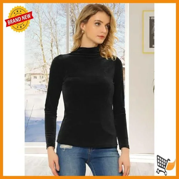 Velvet Turtleneck Top Long Sleeve Blouse Office Casual Wear - Picture 4 of 8